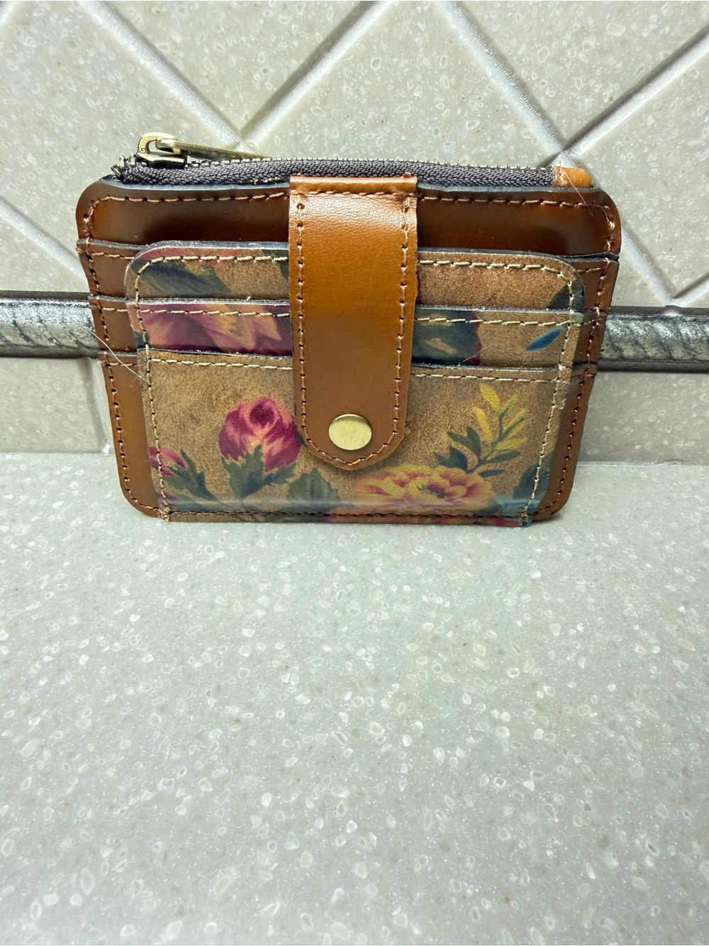 Patricia Nash Cassis ID Case Floral  in Brown and Pink